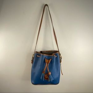 Vintage Rare 1980s Dooney & Bourke Blue Pebbled Leather Drawstring Bucket Bag